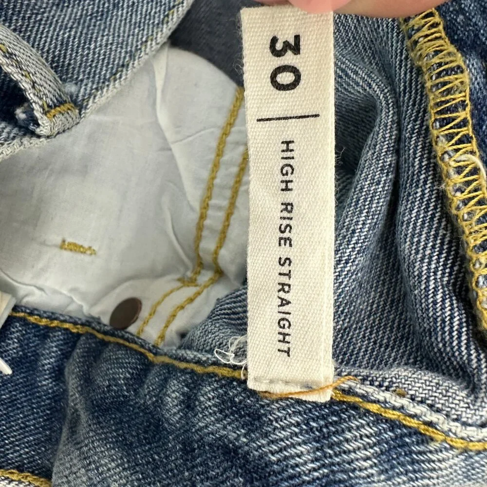 PacSun Straight Jeans Womens 30‎ Blue High Rise Button Fly Distressed Denim